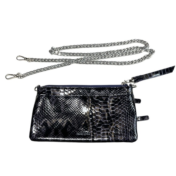 🆕 Danier Leather Snake Skin Embossed Patent Crossbody / Clutch - Picture 3 of 11